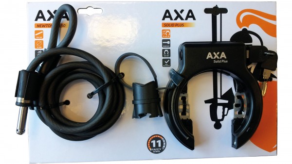 AXA Schloss-Set "Solid Plus"; SB-verpackt, nicht abziehbarer Schlüssel, inkl. Einsteckkabel "Newton" (Länge: 150cm, Ø: 10mm), mit Plug-In Funktion, sc